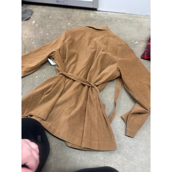 BRIGGS NEW YORK Suede style Belted Jacket Blazer Camel Brown Size XL fits‎ small - Picture 8 of 8